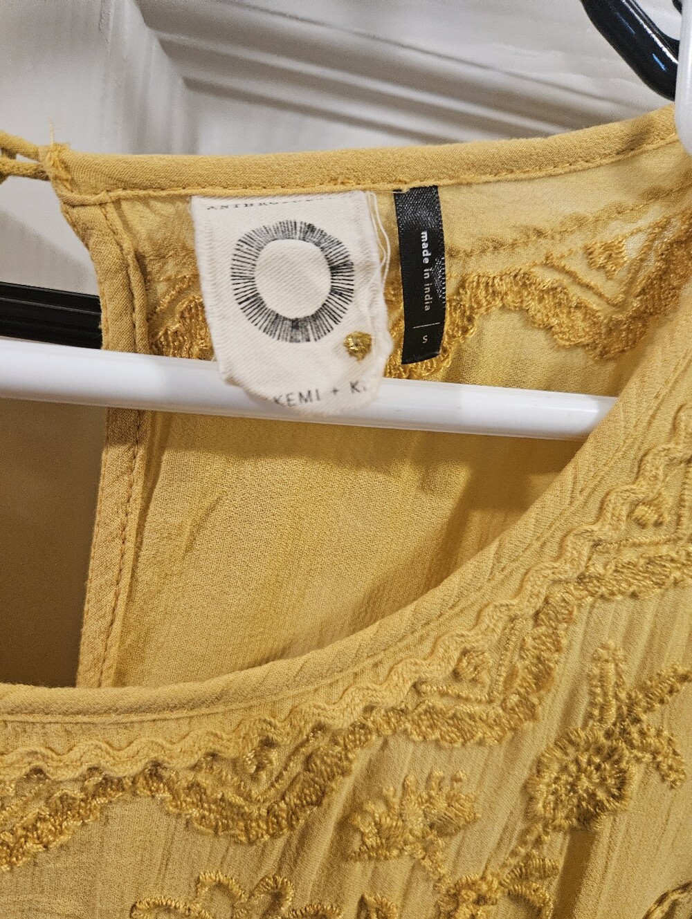 Anthropologie Mustard Yellow Embroidered Boho Dress - Picture 5 of 7